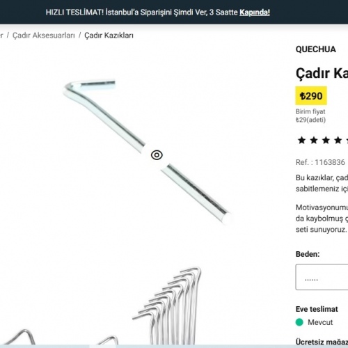 Decathlon Çadır Kazığı - Çelik - 10'lu